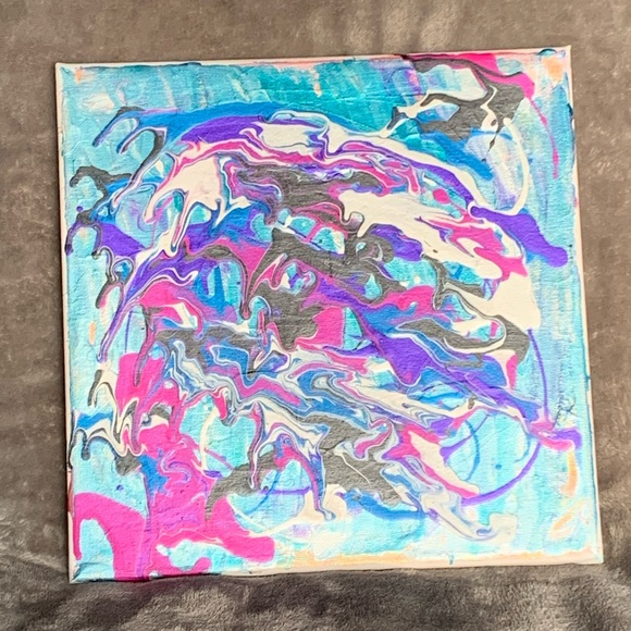 Acrylic Metallic Art - 10” x 10” wrapped canvas with Iridescent Blue Background - Picture 2 of 5